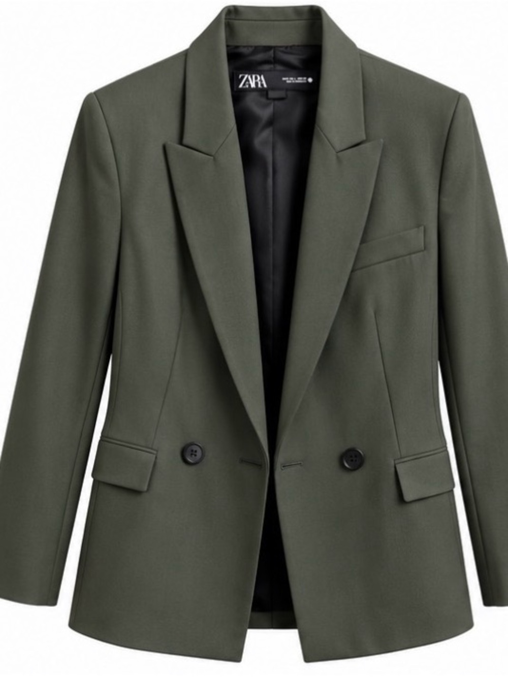 ZARA Olive Green Double-Breasted Women's Blazer
